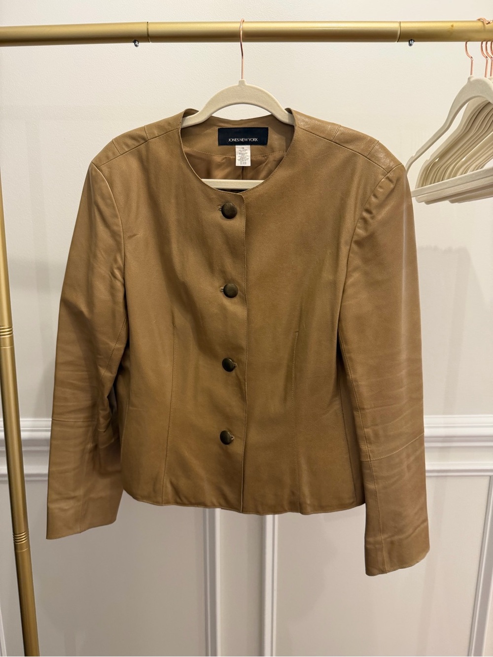 Jones New York Camel/Tan Leather Button-Front Jacket